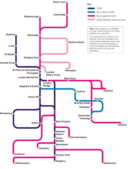 Ilyen lesz a Thameslink hálózata a tervek szerint 2018-ra (forrás: Thameslink)